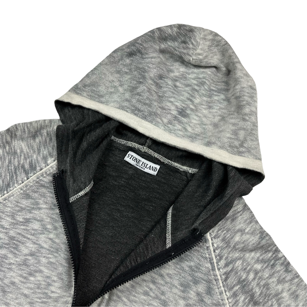 Stone Island 2008 White Cotton Marl Reverse Dyed Zipped Hoodie - XL