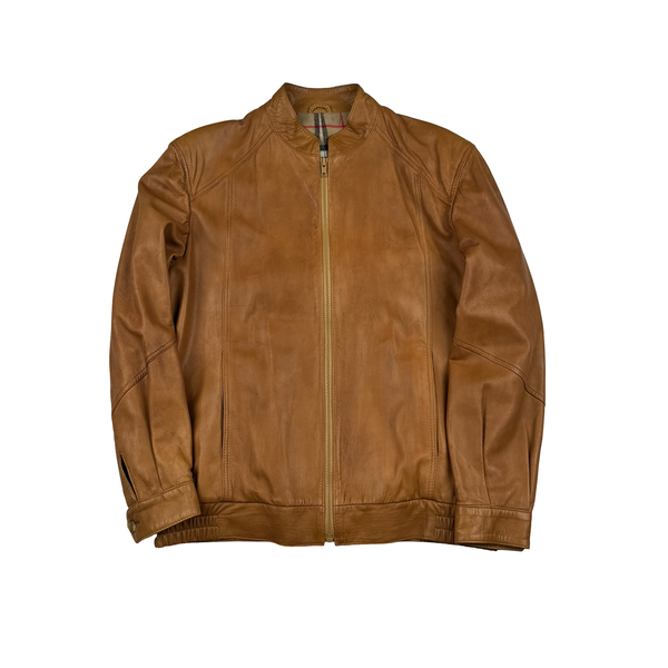 Burberry Leather Nova Check Wool Lining Bomber Jacket - Large