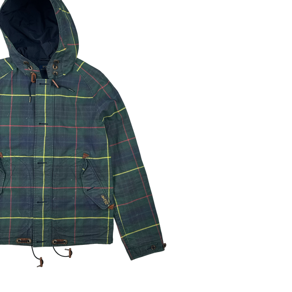 Ralph Lauren Green Tartan Waxed Cotton Hooded Jacket - Small