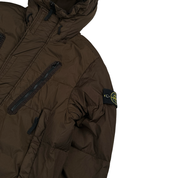 Stone Island 2021 Crinkle Reps Brown Down Filled Parka Jacket - Medium