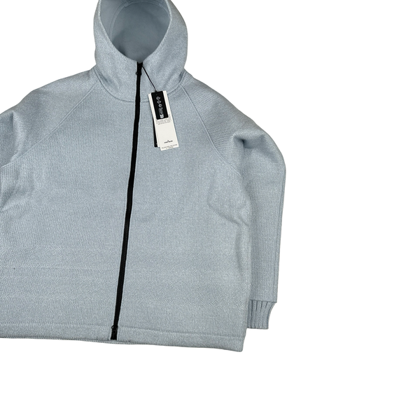 Stone Island 2025 Marina Baby Blue Wool Woven Knit Zipped Jacket - Large
