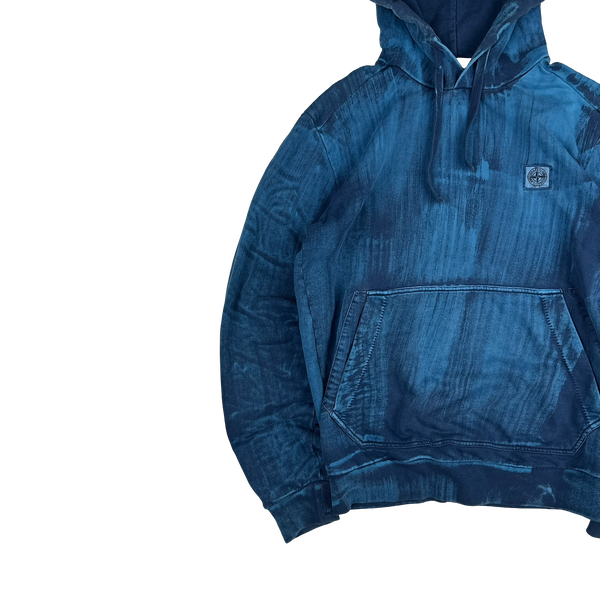 Stone Island 2018 Indigo Blue Hand Brushed Pullover Hoodie - Large