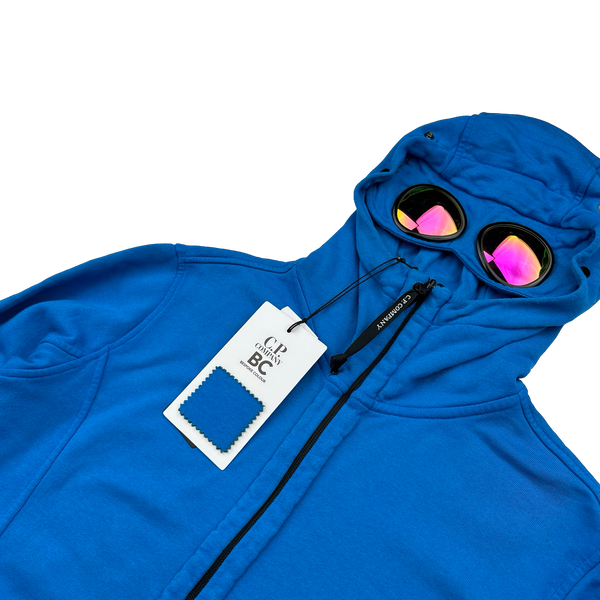 CP Company Bespoke Blue Goggle Cotton Zip Up Hoodie - Large