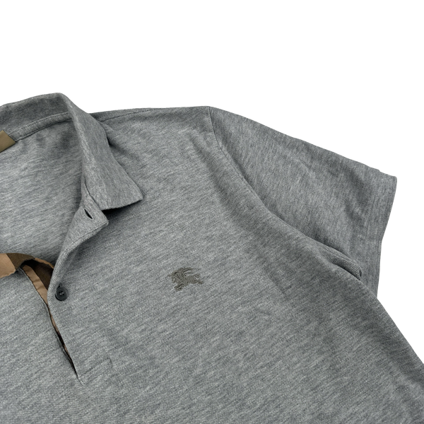 Burberry Grey Nova Check Neckline Polo Shirt - Large