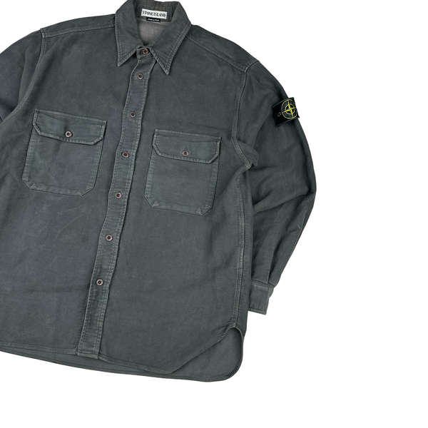 Stone Island 1996 Green Edge Thick Grey Fleece Shirt - Medium
