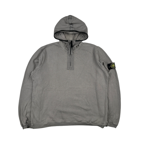 Stone Island 2009 Grey Cotton Quarter Zipped Hoodie - XXL