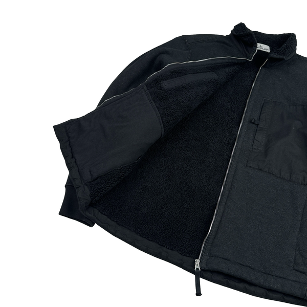 Stone Island 2023 Black Teddy Fleece Zipped Jumper - Medium