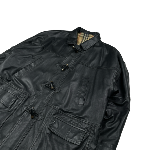 Burberry Leather Nova Check Lined Collared Duffle Coat - XL