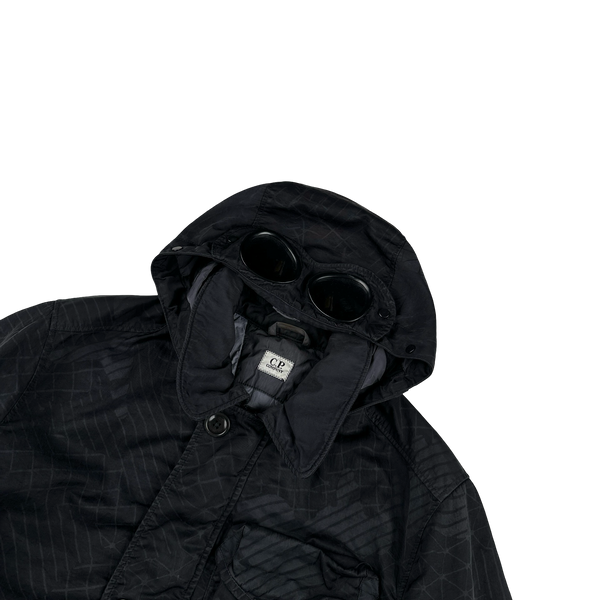 CP Company Black M Bossed Quilted Goggle Jacket - Medium