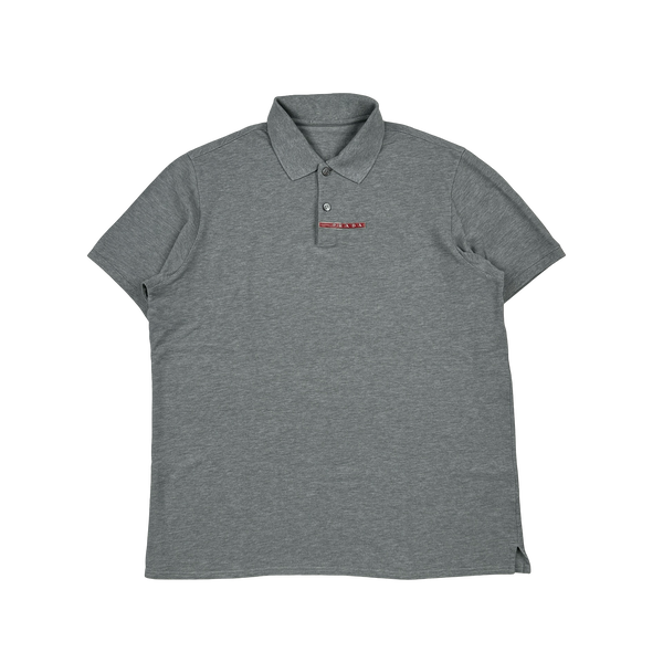 Prada Grey Spellout Tab Cotton Polo Shirt - XL
