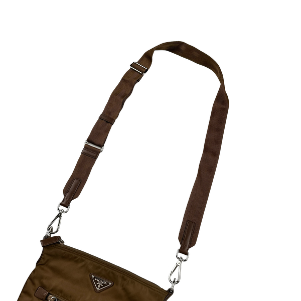 Prada Brown Nylon Emblem Side Bag