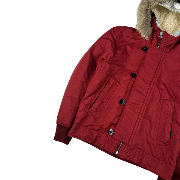 Stone Island 2015 Silver Sherling Liner Coyote Fur Hood David TC Jacket - Small
