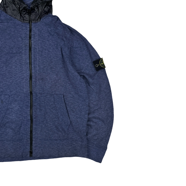 Stone Island 2014 Blue Zipped Knit Mussola Hood Jumper - XL