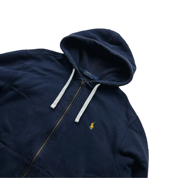 Ralph Lauren Navy Thick Cotton Zipped Hoodie - Large