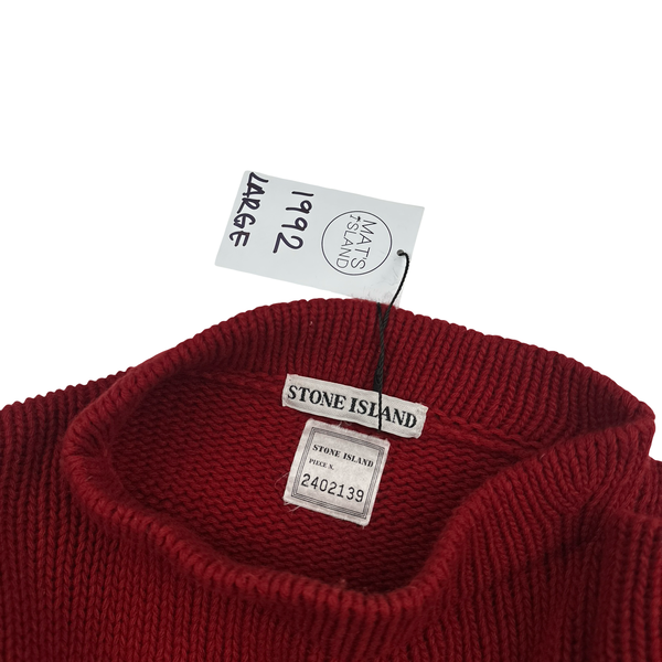 Stone Island 1992 Red Vintage Knitted Crewneck Pullover - Large