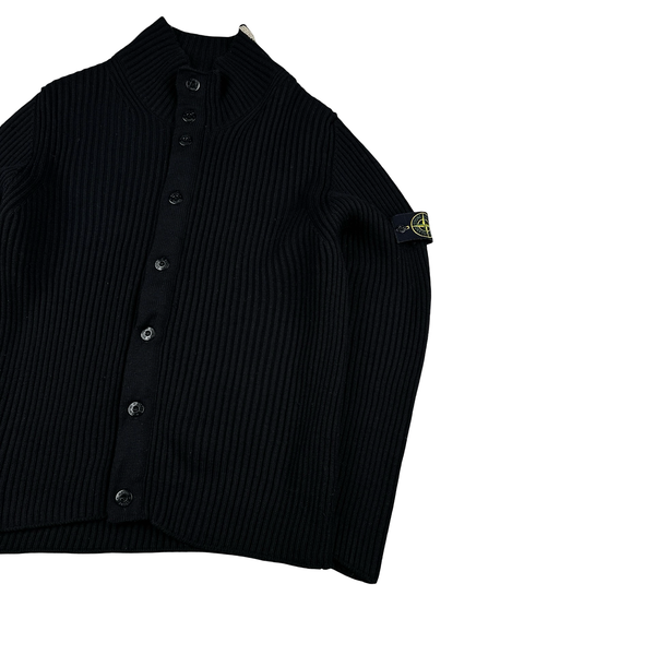 Stone Island 2005 Black Wool Buttoned Ribbed Jumper - XL