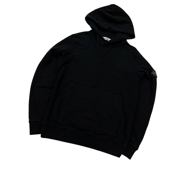 Stone Island Black Cotton Pullover Hoodie - Large