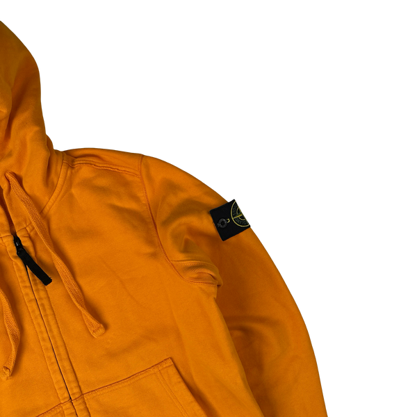 Stone Island 2017 Orange Cotton Zipped Hoodie - Small