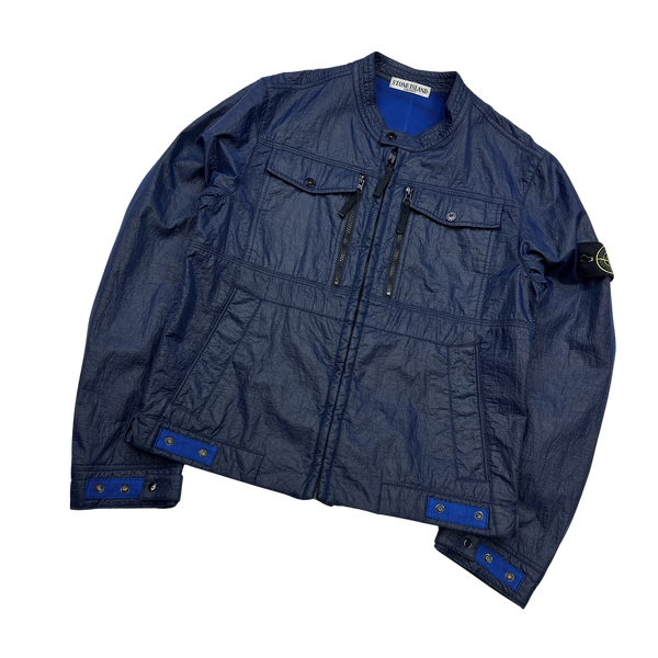 Stone Island Blue Laminated Thick Bonded Nylon Jacket - Large