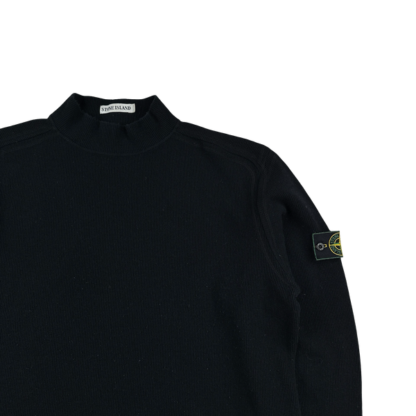 Stone Island 1999 Black Ribbed Wool Vintage Pullover Mock Neck Jumper - Large