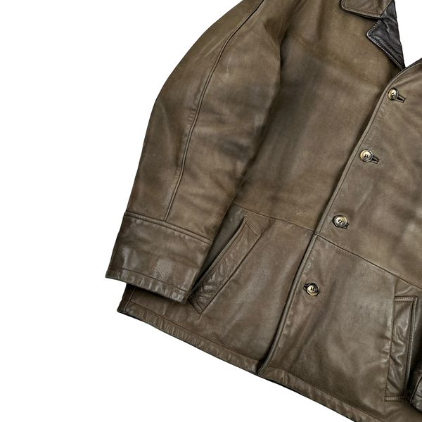 Burberry Leather Nova Check Lined Collared Jacket - Medium