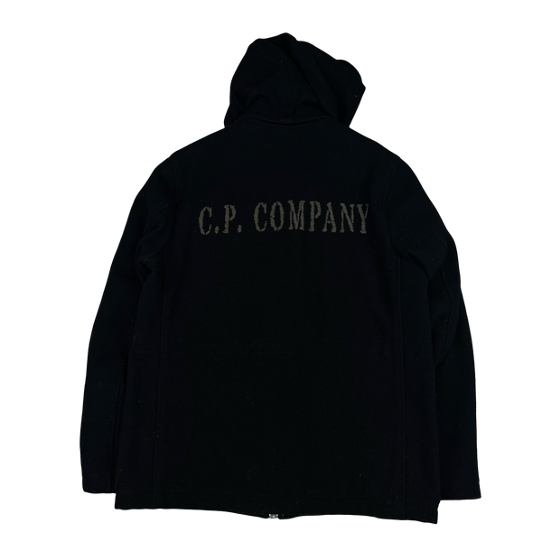 CP Company Black Wool Spellout La Mille Watch Viewer Duffle Jacket - Large