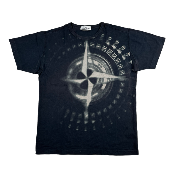 Stone Island 2019 Navy Garment Dyed Compass Print T Shirt - XL