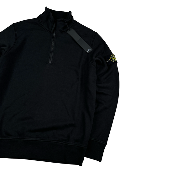 Stone Island 2023 Black Cotton Quarter Zipped Jumper - Small