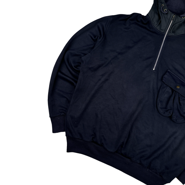 CP Company Vintage Navy Cotton Blend Quarter Zipped Hoodie - XXL