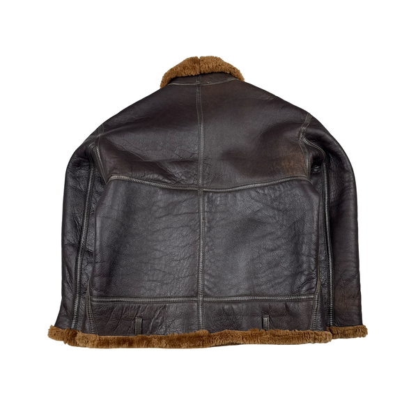 Shearling Lined Aviator Pilot Thick Leather Vintage Jacket - XL