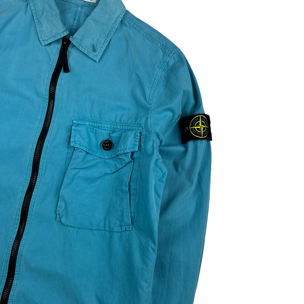 Stone Island 2020 Blue Zipped Cotton Overshirt - Small
