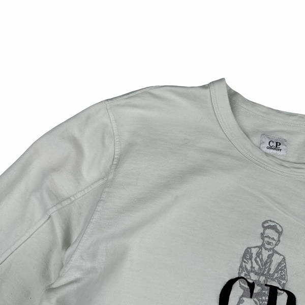 CP Company White Spellout Graphic Crewneck Jumper - Large
