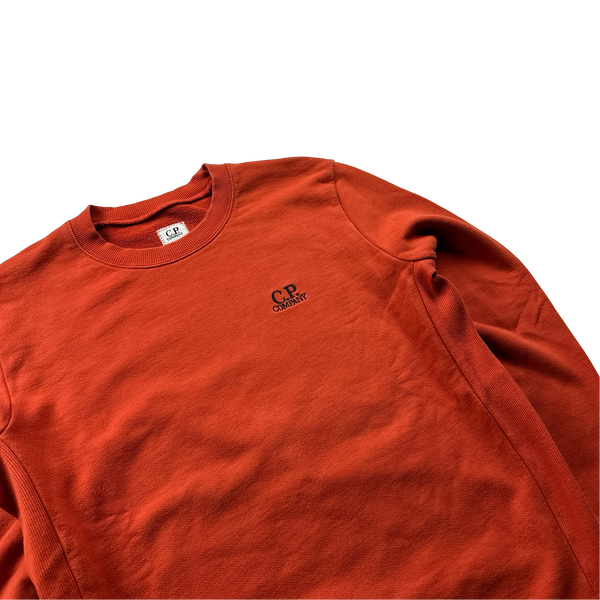 CP Company Orange Thick Cotton Spellout Crewneck Sweatshirt - Small