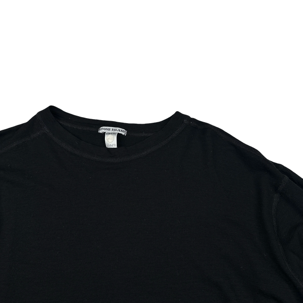 Stone Island 2002 Black Wool Spellout Long Sleeve Jumper - XL