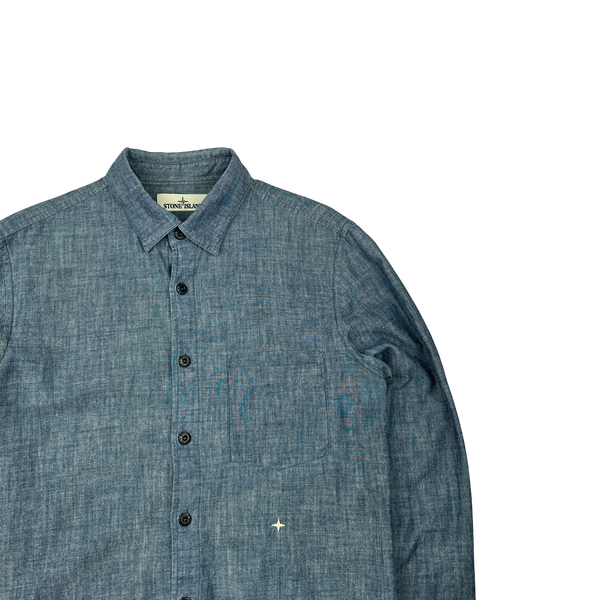 Stone Island 2019 Indigo Buttoned Denim Shirt - Medium