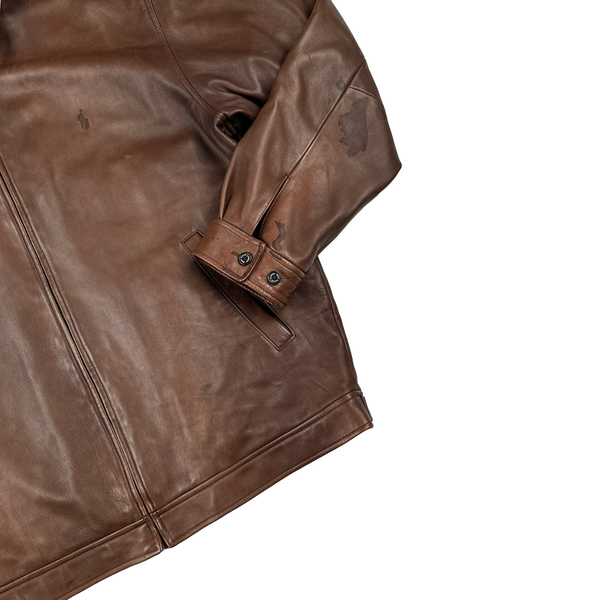 Ralph Lauren Brown Collared Lambskin Leather Jacket - Large