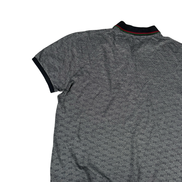Gucci Monogram Stripe Collar Short Sleeve Buttoned Polo Shirt - Small