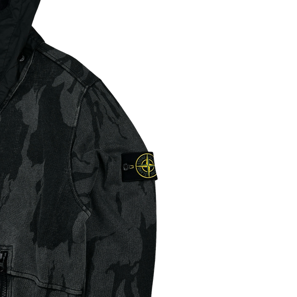 Stone Island 2015 Grey Flowing Camo Mussola Gommata Zipped Hooded Sweatshirt - XXL