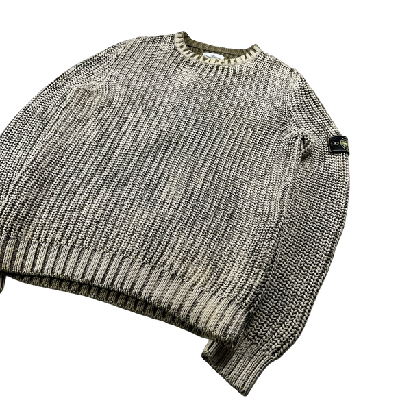 Stone Island 2017 Beige Hand Corrosion Cable Knit Jumper XXL Mat's
