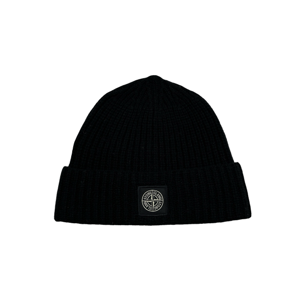 Stone Island 2023 Black Lana Wool Beanie Hat