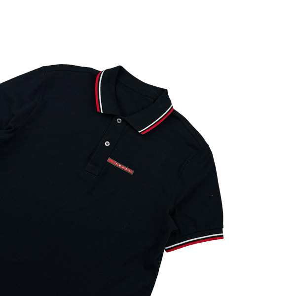 Prada Black Cotton Spellout Polo - Medium