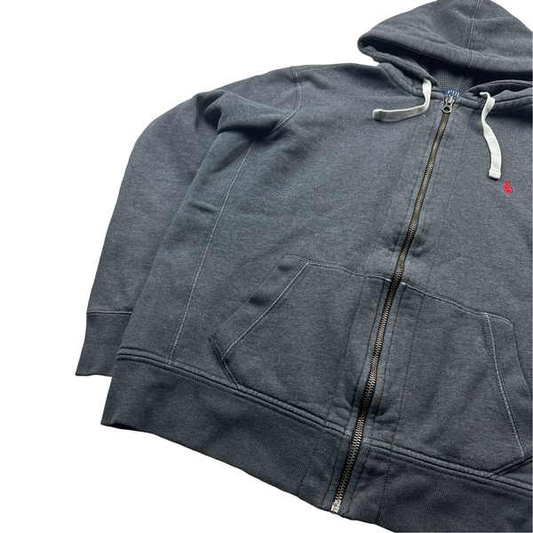 Ralph Lauren Dark Grey Thick Cotton Zipped Hoodie - Large