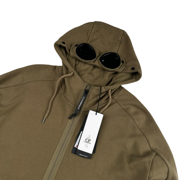 CP Company Khaki Goggle Cotton Zip Up Hoodie - Large