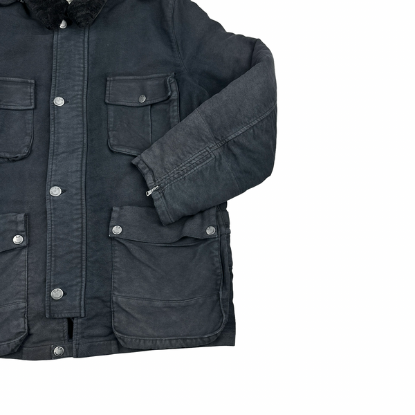 CP Company Black Mole Skin Sherling Collar Moleskin Multi Pocket Goggle Jacket - XL