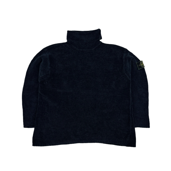 Stone Island Vintage 1995 Navy Chenille Knit Vintage Roll Neck - Medium