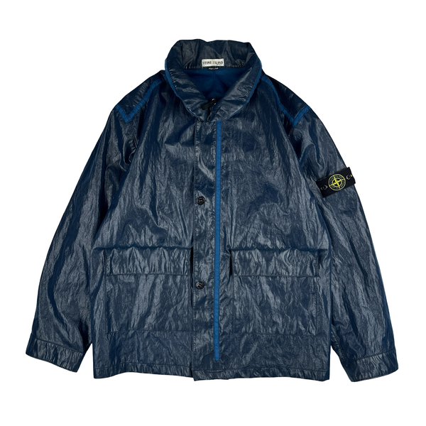 Stone Island 2001 Dark Blue Micro Felt Laminated Web Jacket - XXL