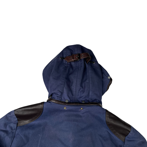 CP Company Blue/Brown Leather Hand Wax Finishing Goggle Jacket - Medium