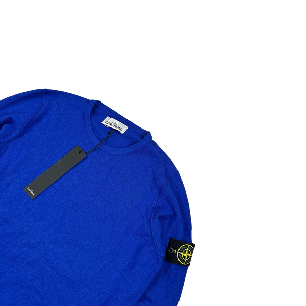 Stone Island 2015 Royal Blue Cotton Knitted Crewneck Jumper - Small