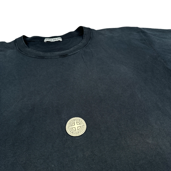 Stone Island Vintage 80s Black Rubber Chest Logo T Shirt - Large