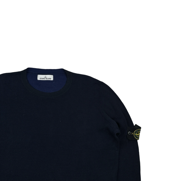 Stone Island 2019 Navy Two Tone Waffle Knit Jumper - Large